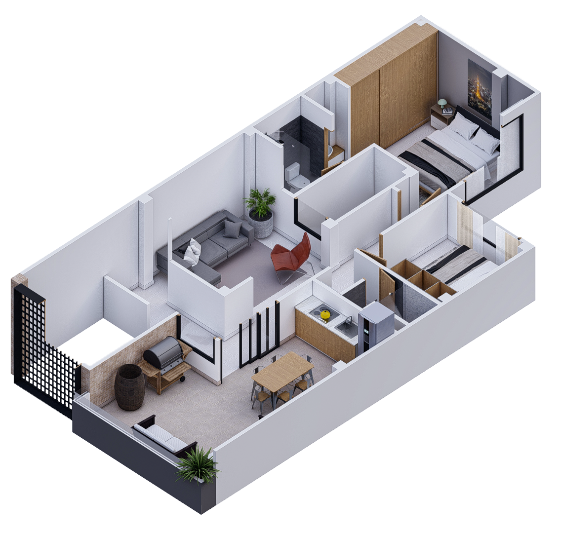 Plano Arquitectónico Apartamento 3 (56.00 m2) - Casa Tipo 1