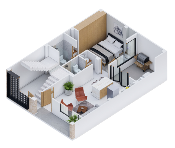 Plano Arquitectónico Apartamento 1 (49.77 m2) - Casa Tipo 3
