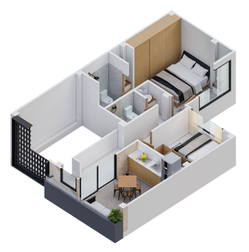 Plano Arquitectónico Apartamento 3 (56.63 m2) - Casa Tipo 3