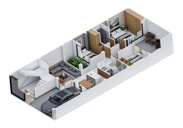 Plano Arquitectónico Apartamento 1 (91.54 m2) - Casa Tipo 4